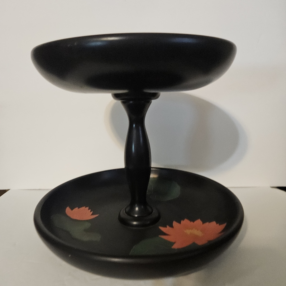 Bembo Okinawa Lacquerware Two-Tier Serving Tray with Orange Lotus Petals Design